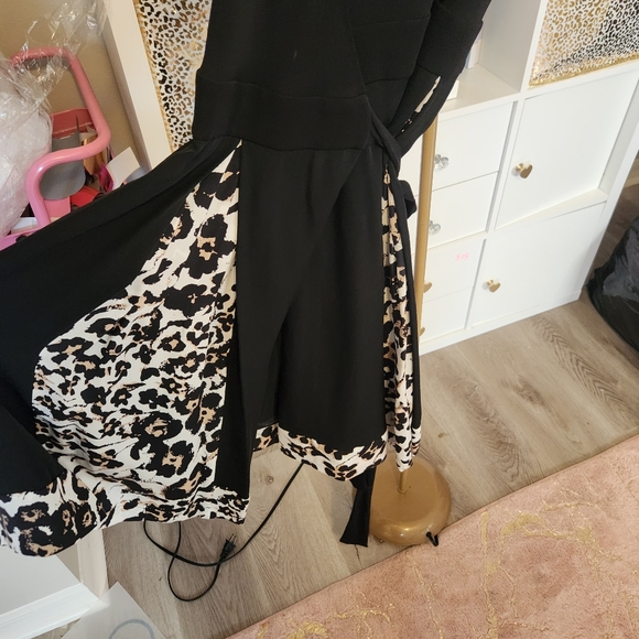 Diane Von Furstenberg Black & Leopard Wrap Dress - Picture 3 of 7
